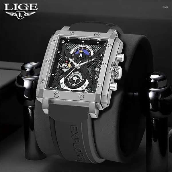 Orologi da polso lige moda uomo orologio quadrato orologi sportivi casual di lusso per uomini cronografo quarzo impermeabile 24moon orologi in fase