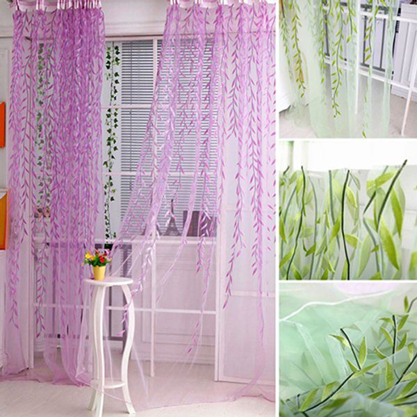 Quente!Home Tree Glass Yarn Willow Cortina Tulle Room Decoração Cortina de painel de painel