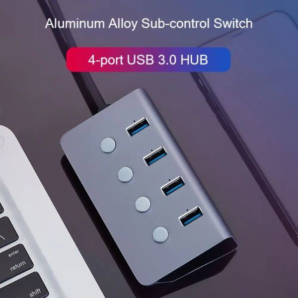Hubs 4 Ports USB 3.0 -Hub betrieben USB -Expander mit Ein/Aus -Switches -Datenübertragungssplitter für Laptop -Computertastatur Maus U -Datenträger