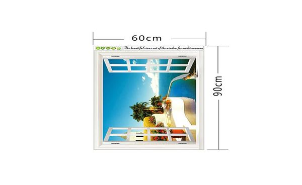Adesivi a parete 3D rimovibili spiaggia Vista finestra Sea decorazione Sea Picture Scenery Decori per la casa Decal Creativo per carta da parati 3D decorazioni per la parete M3139946