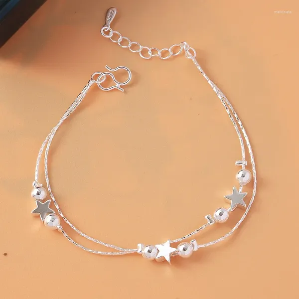 Braccialetti di fascino 925 START a doppia catena a doppio strato in argento Bracciale per perle rotonde per perle per perle per donne gioielli per matrimoni SL022