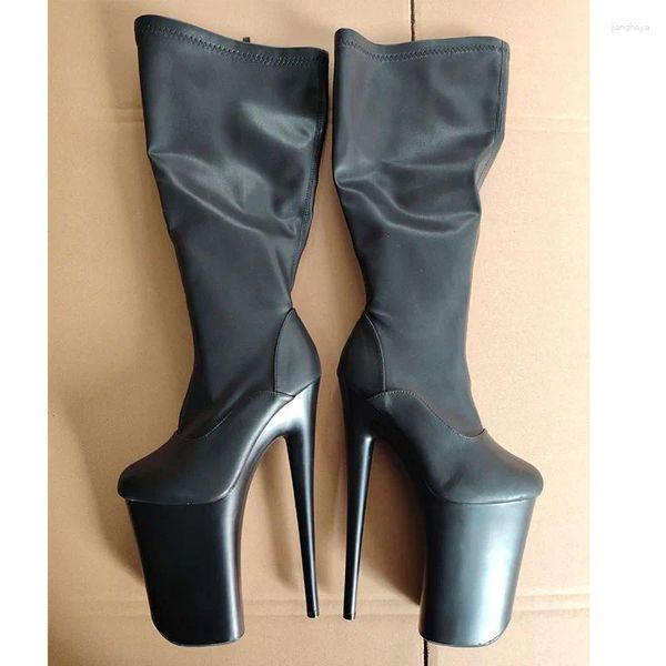 Танцевальная туфли Laijianjinxia classic 23 см. Высокие каблуки Matte Black Women's Boots Сексуальное колено мотоцикл