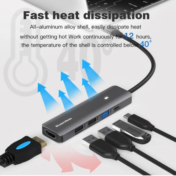 Hubs Multi USB 3.0 Porta 4K Adaptador para Splitter 3 Porta USB Hub USBC Charing Tipo C para MacBook Usb Hub Laptop Docking Station