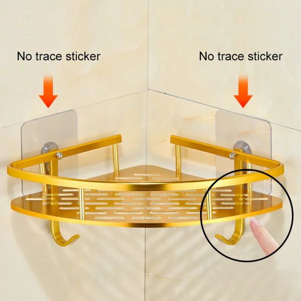 Scaffali da bagno sospeso Organizzatore per mensole da bagno Organizzatore a 2 strati Scaffale ad angolo Pulsante senza punzonatura Porta del cesto per la voga