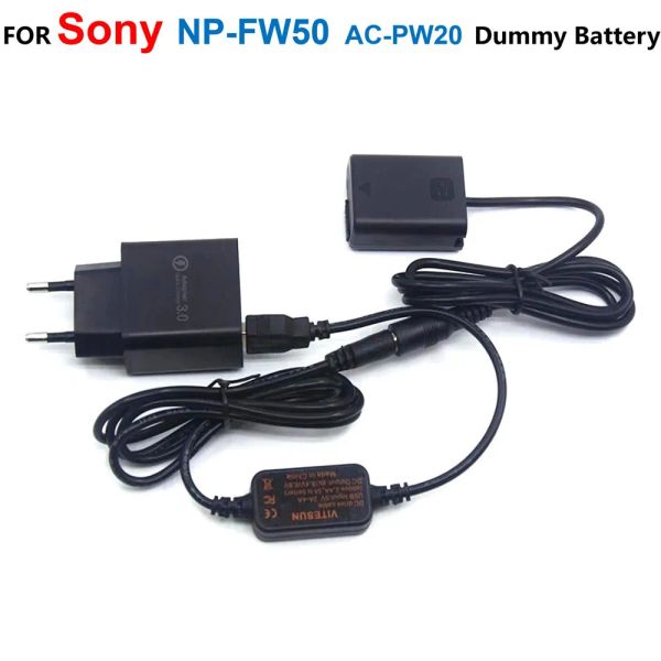 Chargers 5V Cavo di alimentazione USB+NPFW50 ACPW20 Batteria fittizio+Adattatore Caricatore per Sony A7S2 A7S II A7R A7RII A7M2 A6300 A6500 A7000 ZVE10