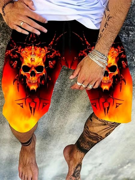 Shorts masculinos Selling3dskull Print Summer Street Fashion Clothing Beach Praia solteira de fibra de poliéster de surf esportivos casuais