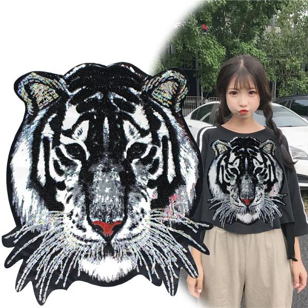 Big Tiger Borderyer Lace Roupas Appliques Appliques Paillette Sweater Roupas