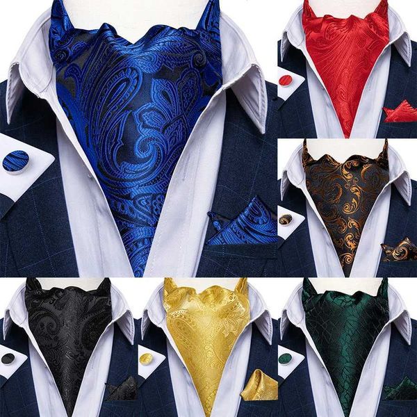 Шея галстуки Ascot Mens Tie Luxury Paisley Flower Blue Salline и носовой платок.