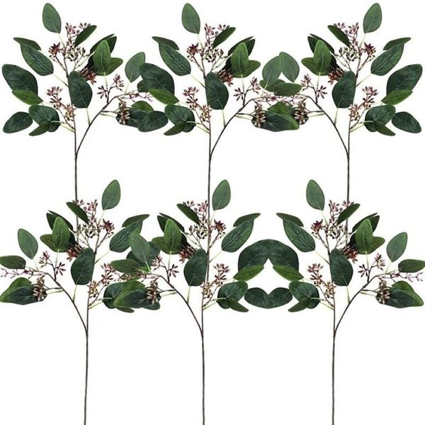 6 PCs Faux Seeded Eucalyptus Spray Greenery Greenery Artificial Leaf Green Spring Hastes para arranjos florais233f