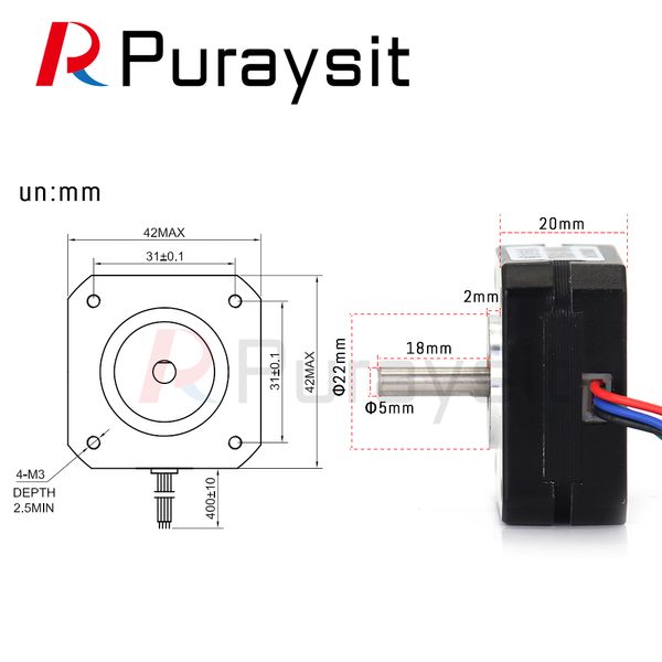 PURAYSIT NEMA 17 MOTOR DO RESPONSÃO 20MM 16NCM 1A NEMA17 MOTOR DE ETAPA 4 LEADO 17HS08-1004S MOTOR PARA CNC MOTOR DE IMPRESSORA 3D CNC