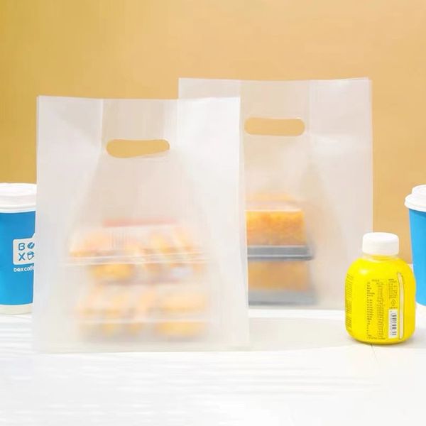 50pcs/Los Fast -Food -Box Plastik Verpackung Food Boutique Salat Geschenktüte verdickte Lebensmittel tragbare Takeout -Taschen transparent