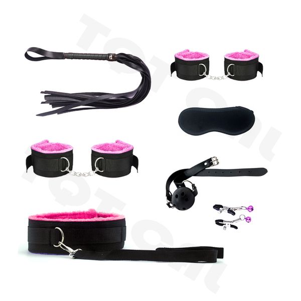 BDSM Adultos Sex Game Bondage Conjunto de algemas Handcuffs Spanking Anal Plug Plug Dildo Brinquedos sexuais para mulheres Couples