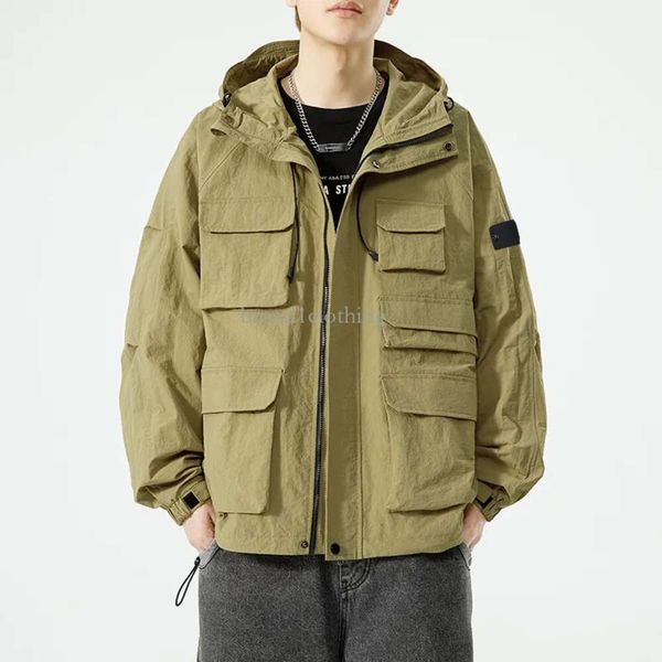 Tulum rüzgar erkekler bahar ve sonbahar yeni moda markası basit düz renkli kapüşonlu fırtına ceket çift gevşek ceket ada ceketleri