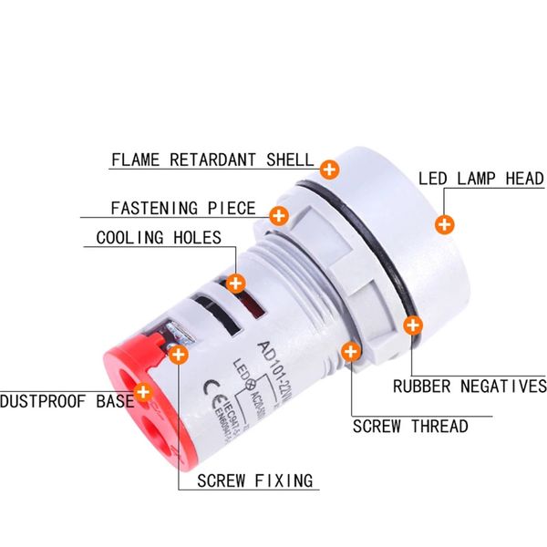 Pellicola protettiva 22 mm AC 20-500 V Voltmetro quadrato Pannello rotondo quadrato LED Digital Tensione MeTage Controllo Light Tester Lampada indica