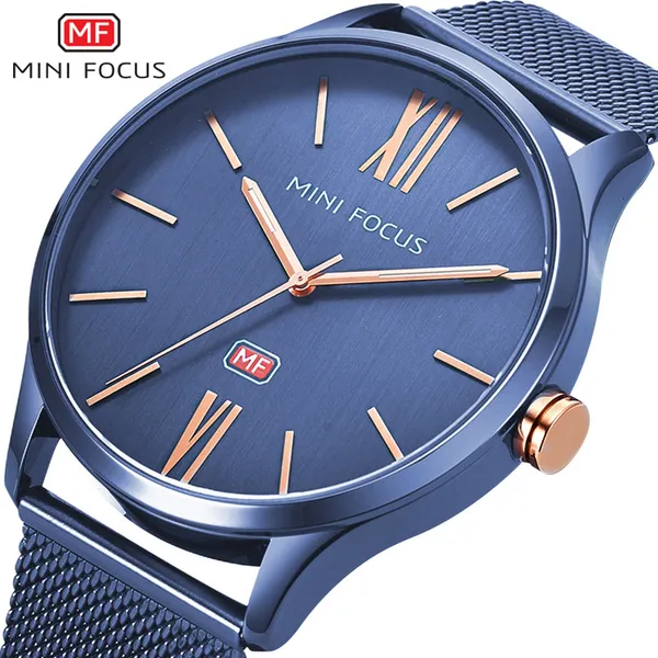 Erkek Ultra İnce Moda Kuvars Su geçirmez ince çelik örgü kemer 39mm izle