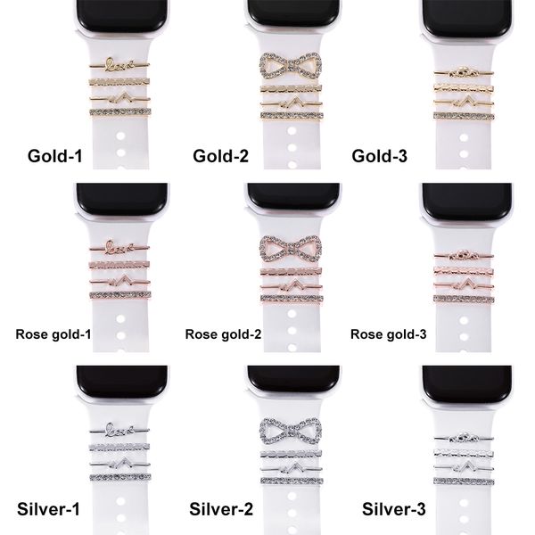 Para a banda de relógio Apple Diamond Ornament Metal Wrist Belt Charms Decorative Ring Bruch Smart Watch Silicone Strap Acessórios