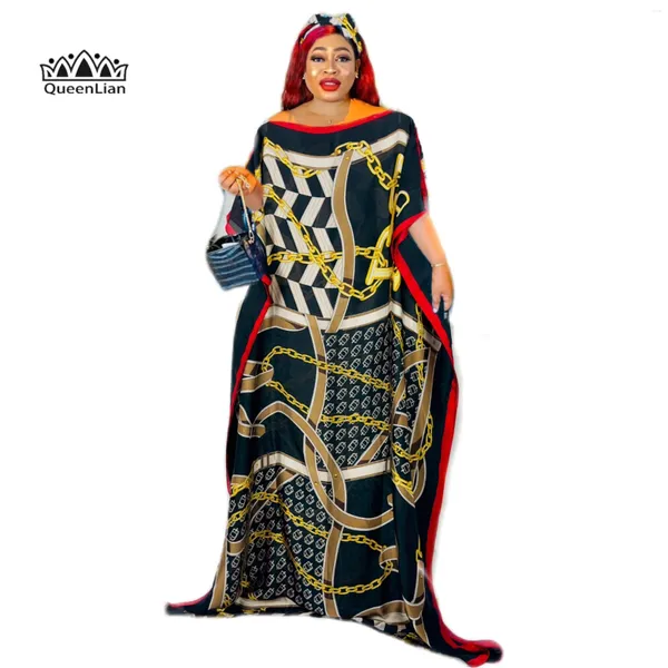 Roupas étnicas 2024 moda de moda de tamanho grande as mulheres africanas dubai dashiki abaya tamanho de impressão de tamanho grátis com cachecol solto vestido longo