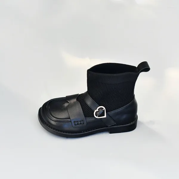 Botas outono inverno de couro genuíno meninas neve neve confortável cheiro moda de moda infantil meias casuais crianças tricotadas