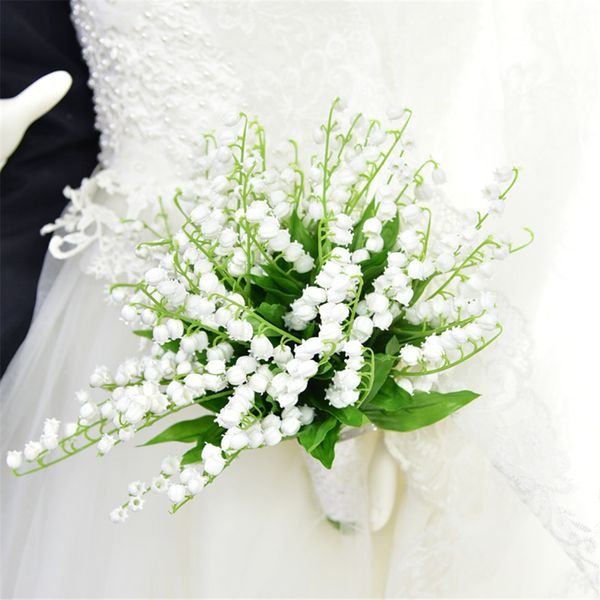 Düğün Yapay Çiçek Vadisi Zambak Gerçek Touch Hissedar Rüzgar Chime Orkide Plastik Sahte Buket Mariage Ana Masa Deco Fotoğraf Props