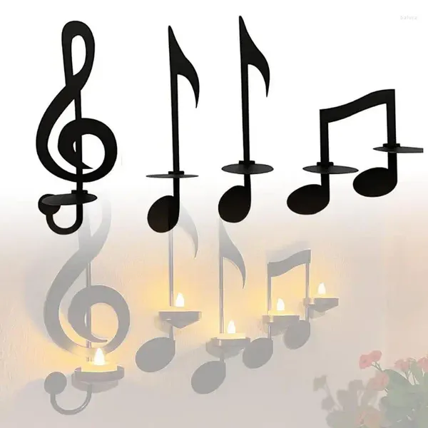 Держатели свечей 4pcs Музыкальная нота держатель черная стены