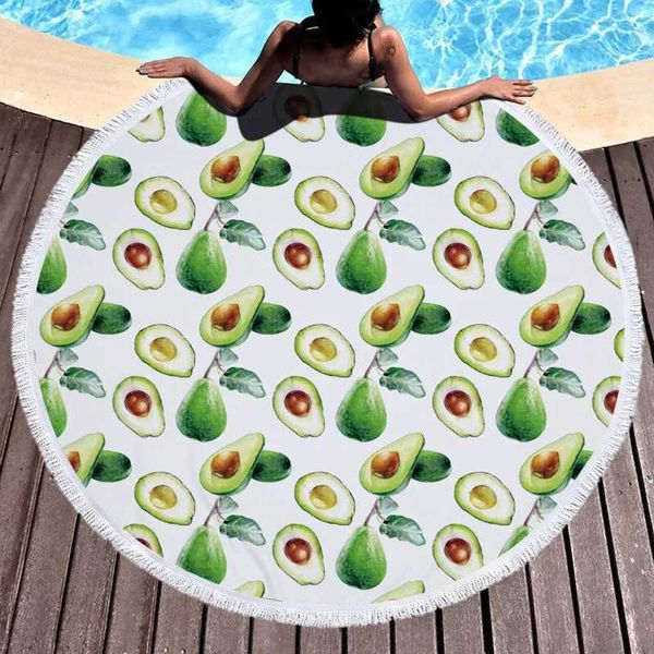 Одеяла Новое авокадо круглое одеяло 3D -печать микроволокно -круглое пляжное полотенце пляж купание полотенце