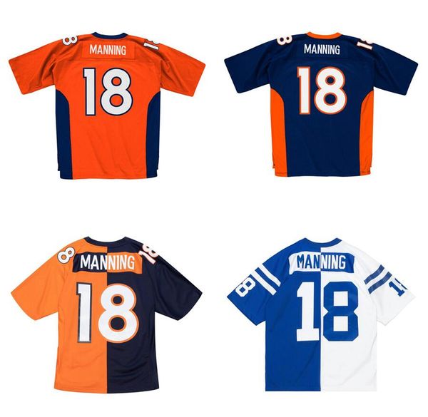 Dikişli Futbol Formaları 18 Peyton Manning Mesh Mirası Emekli Retro Klasikler Jersey Erkek Kadın Gençlik S-6XL