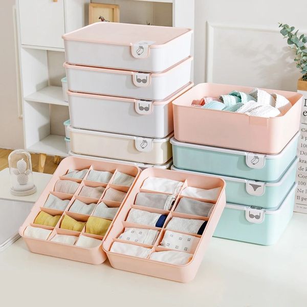 Grid Plastikunterwäsche Aufbewahrungsbox mit Mark Closet Organizer Schublade für Unterwäsche Socken Box BH Organizer mit Deckung zum Aufräumen Ihrer Aufräumarbeiten