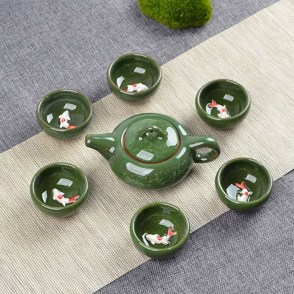 Set da tè a glassa 3d pesce 3d, set da tè in ceramica, tazza da tè, teiera Chinesetravel, set di bevande coffeetea, tacelli da tè binglie