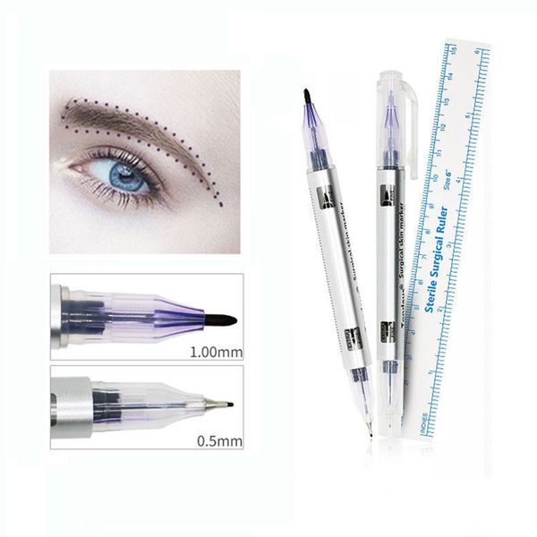 Augenbrauen Tattoo Hautmarker Stift Chirurgischer Hautmarker Microblading -Zubehör Tattoo dauerhaft mit Messung der Lineal Make -up