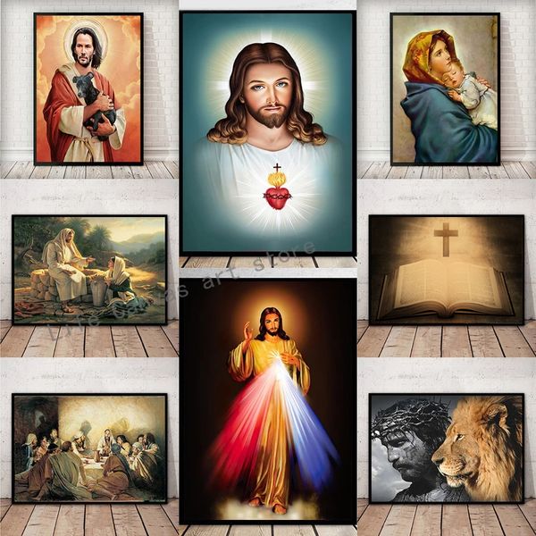 Katholische christliche Heiliges Jesus Jungfrau Maria und ein Kinderkunstplakate Leinwand Malerei Wandgedruckte Bild für Wohnzimmer Wohnheimdekoration