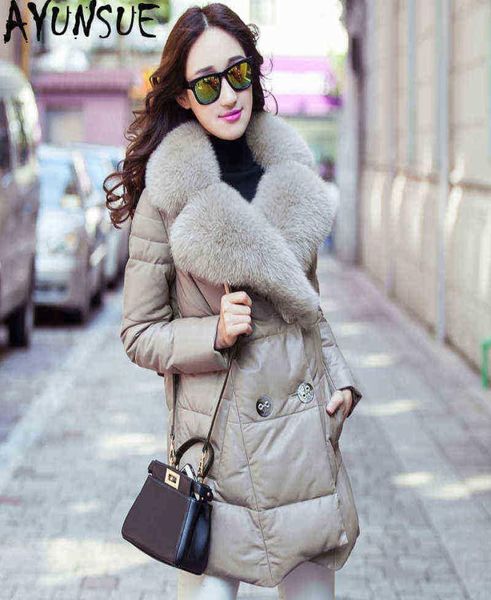 Ayunsue Genuine Leather Coat 2020 Coat de inverno Mulheres Genuínas de gola de pele de raposa 100 casaco de pele de carneiro fêmea coreana Down Jackets My J220728626705