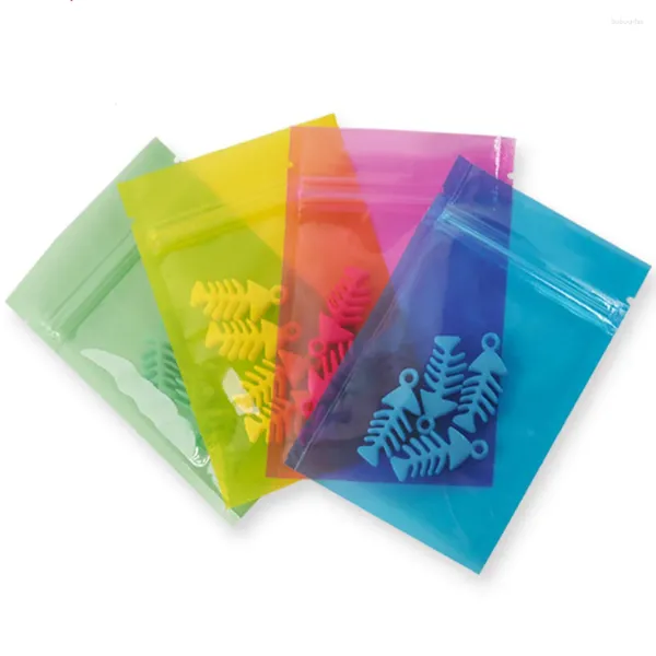 Bolsas de armazenamento 100pcs colorido saco plástico transparente zíper de zíper self self selo