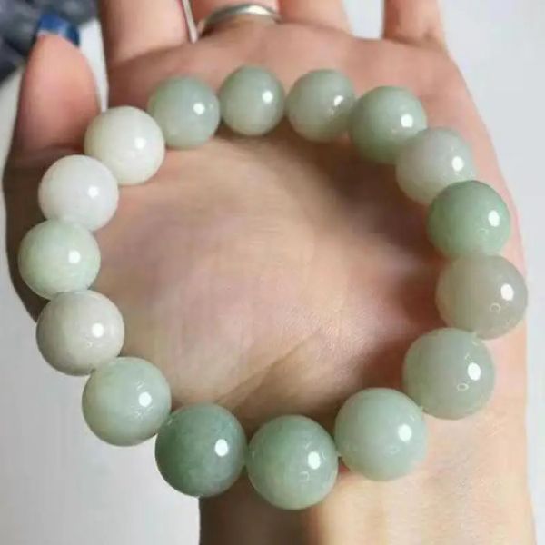 Pulseira de jade natural genuíno jadeite pulgle homens mulheres cura jóias de jóias reais jades redondos de miçangas elásticas de miçangas