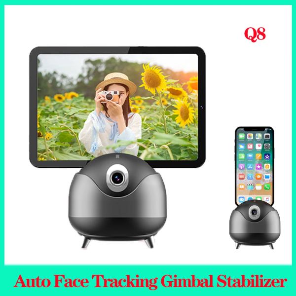 Gimbals Q8 Otomatik Yüz İzleme Gimbal Stabilizatör AI Takip Video Tripod Telefon Tablet Takip Tutucu 360 Döndürme Selfie Stick