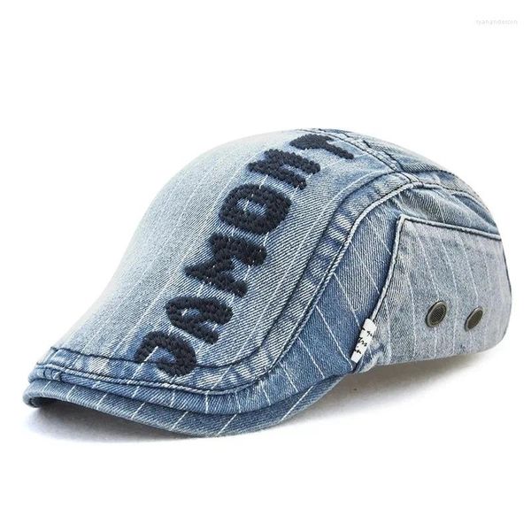 Berets 2024 Jamont Denim Jeans Beret Hommei Boina Mujer Gorro Invierno Hombre Baret Dames Muts Octagonal Designer Cowboy Hut