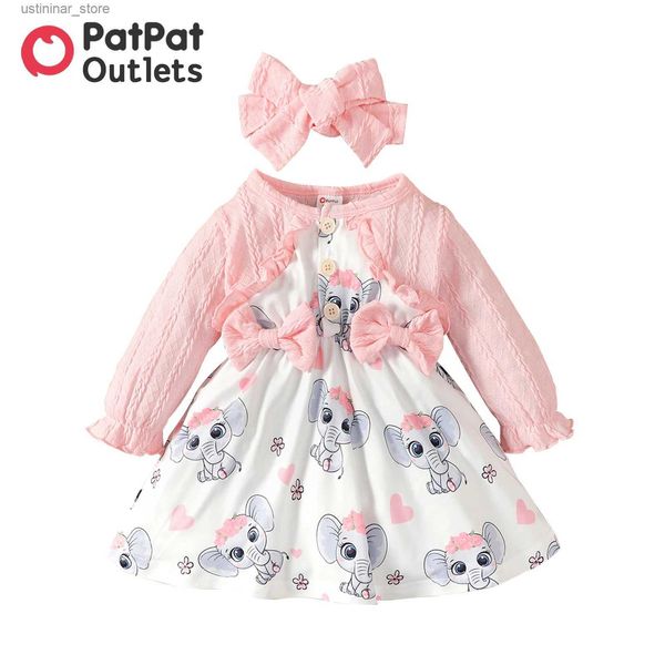 Mädchenkleider Baby weißes Kleid kleine Mädchen Kleidung Neugeborene Säuglingskleider 2pcs Bow Elefantenabdruck für Neugeborene Kinder Geburtstagsfeier L47