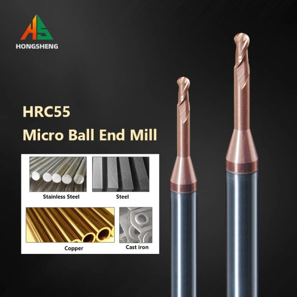 Micro Ball End Mill Carbonete Processamento de Costete Cuttador CNC Deep Longo Pescoço Longo Mini Ferramenta R0.5,0.75,1 R1.25 Bits de roteador para Slot Deep