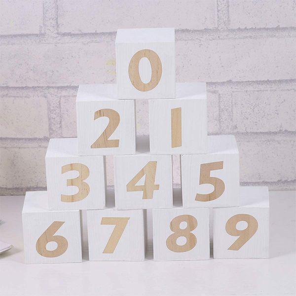 5 cm Numero in legno Blocchi di pietre miliari per neonati 0-9 cubi quadrati mensili settimanali giocattoli per bambini decorazioni per la scuola materna