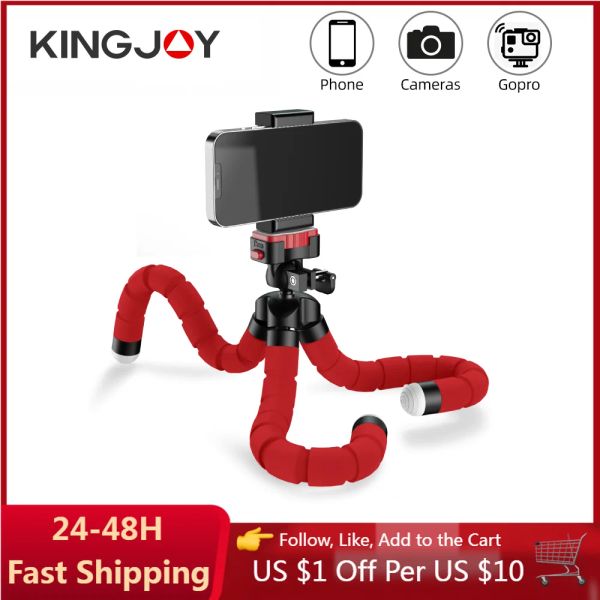 Tripodi Kingjoy Mini Tripode Octopus Flexible Mobile Trippa Stand Celular Porta per la telecamera del telefono GoPro STAMPA