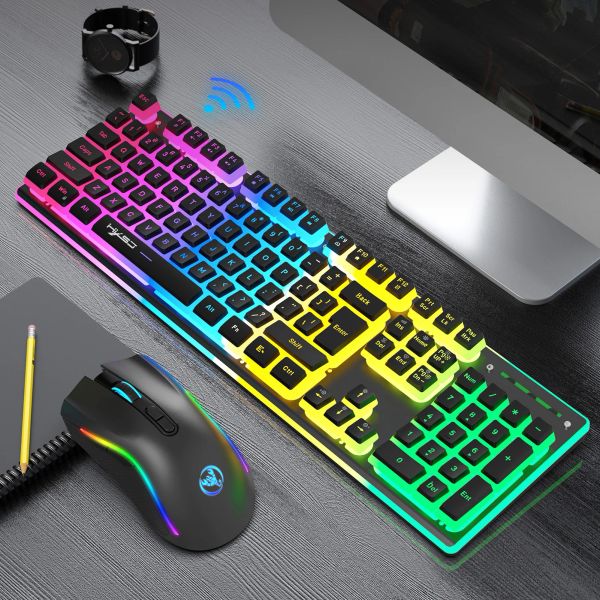 Combos hxsj l96 2.4g wireless rgb backlit teclado e mouse combin