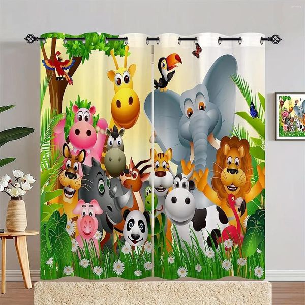 Vorhang schöne Tiere Giraffe gedruckte Fenster Vorhang Cartoon Elefant für Kinder Kinder Kleinkind Schlafzimmer Kindergarten Spielzimmer