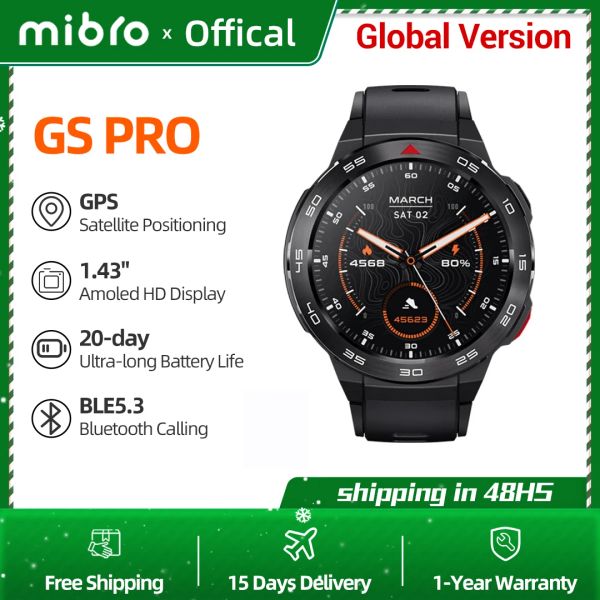 Saatler Mibro GS Pro Android Smartwatch Çift Çekirdek 1.43 inç AMOLED EKRAN BLUETOOTH ÇAĞRI GPS Akıllı Saat Erkekleri 2023 5atm Su Geçirmez