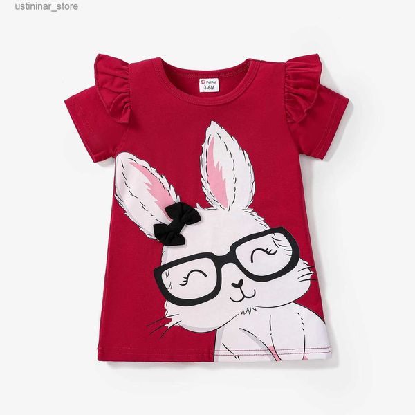 Mädchenkleider Baby Girl Rabbit Print Flotter-Sleeve T-Shirt Kleid L47