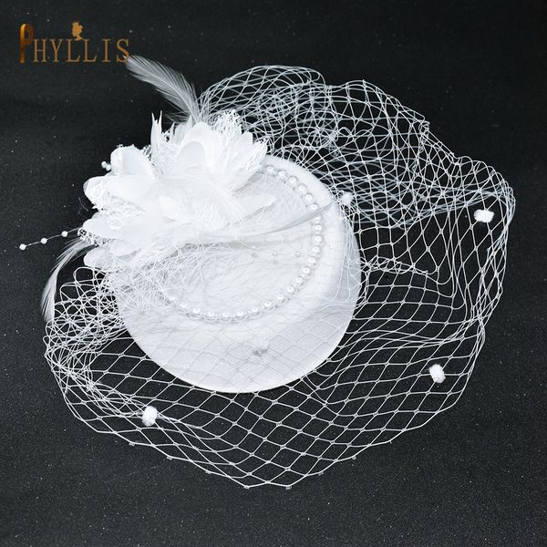 JM08 Gelinler Fascinator Sinamay Düğün Birdcage Peçe 2022 İnci Çiçek Kuş Kafesi Kokteyli Kokteyl Tiara Head Band ile Gelin Şapkalar