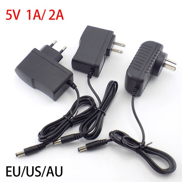 AC DC 5V 1A 2A 2000MA Адаптер Адаптер питания адаптер Eu Au US Plug 5,5*2,1 мм настенный зарядное устройство для светодиодной лампы с помощью светодиодной полоски