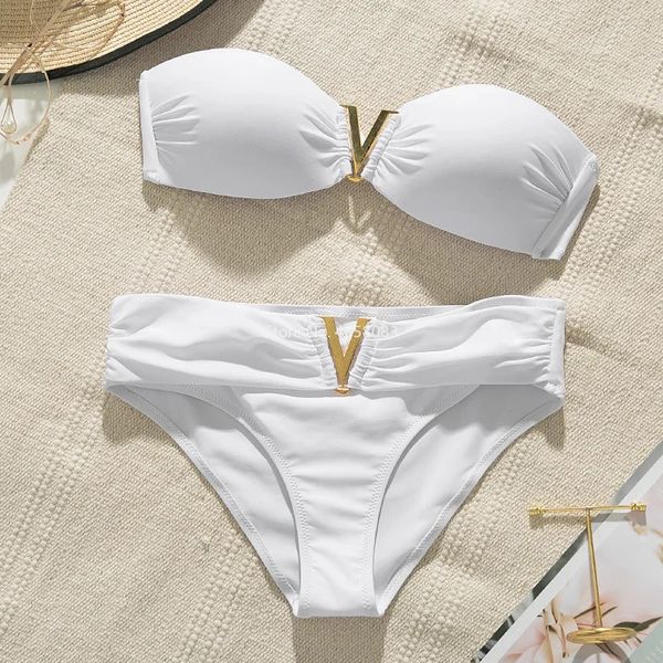White Push Up Woman Swimsuit Summer Beach Sums Sexy Bikini Set Solid Swimming Suit for Women Swimwear Bandeau Baming Abito 240409