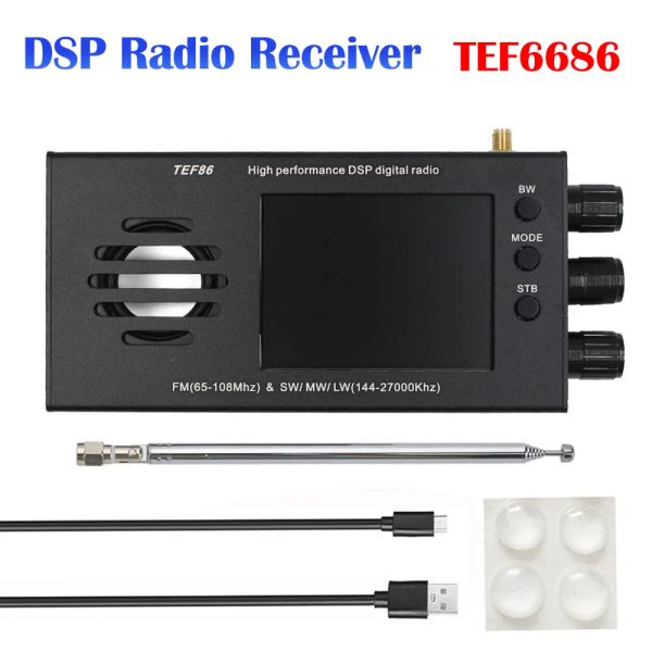 Rádio TEF6686 Receptor de rádio DSP FM (65108MHz) SW/MW/LW (14427000KHz) Receptor de rádio de banda completo 3,2 polegadas LCD portátil Rádio de ondas curtas portátil