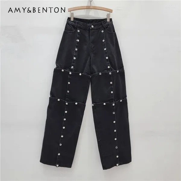 Jeans femminile 2024 Spring Street Fashion Multi-Button Design Multi-Button Design Irregolare Impianti Dannocelia Denim Pantaloni Black Colors Black