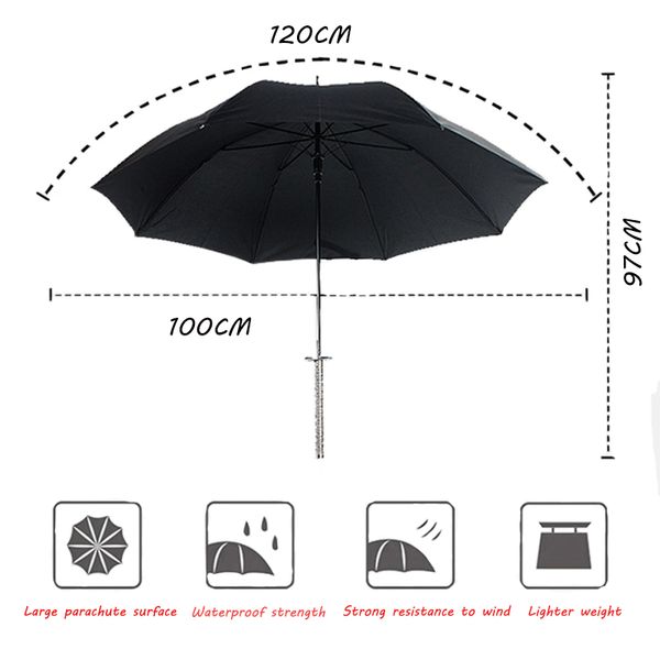 Stylish schwarzer japanischer Samurai Ninja Schwert Katana Regenschirm Sunny Rayny Langstreifen Umbrellas halbautomatische 8 Rippen Regenschirm