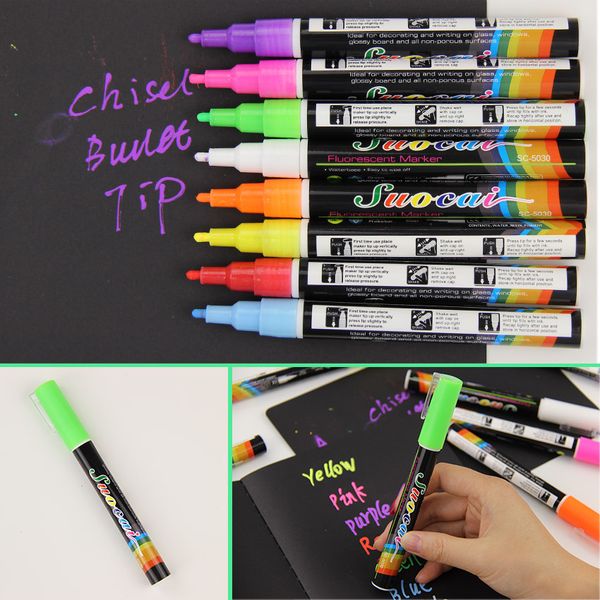 1 PC Penne per marcatori a gesso liquido Penne cancellabili eliminati a più colorlumi a LED da scrittura vetro Finestra arte 8 colori penne
